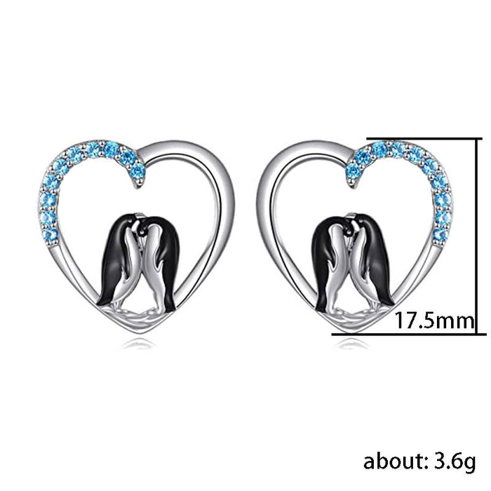 Pendientes creativos de moda con forma de pingüino y animales, lindos pendientes pequeños con forma de corazón