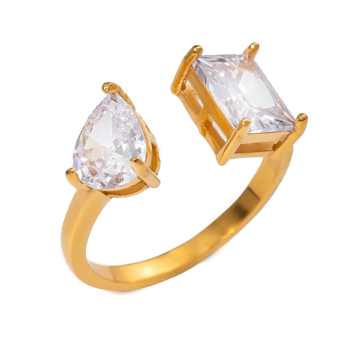 18K Gold Stainless Steel Open Zircon Ring - European and American Style