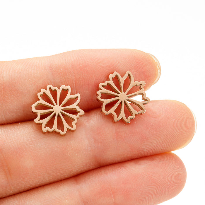 Geometric Flower Hollow Stainless Steel Stud Earrings - Chic and Minimalist Floral Jewelry