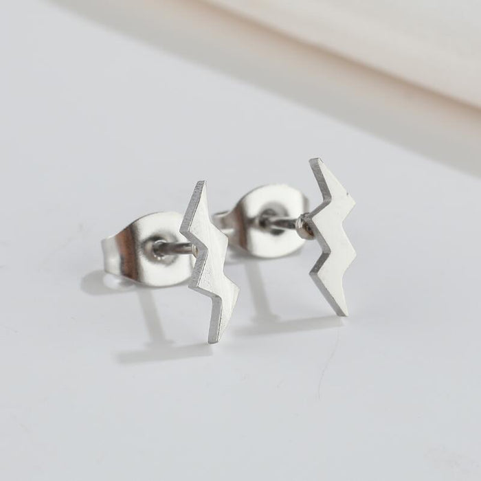 Lightning Bolt Stainless Steel Stud Earrings - Simple and Stylish Jewelry