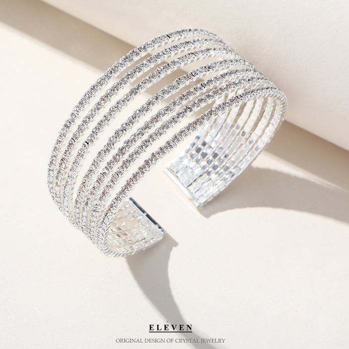 Best-Selling Rhinestone Bracelet - Exaggerated Multi-Row Cuff for Brides