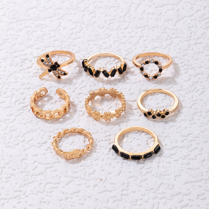 Imitation Gem Leaf Butterfly 10-Piece Ring Set