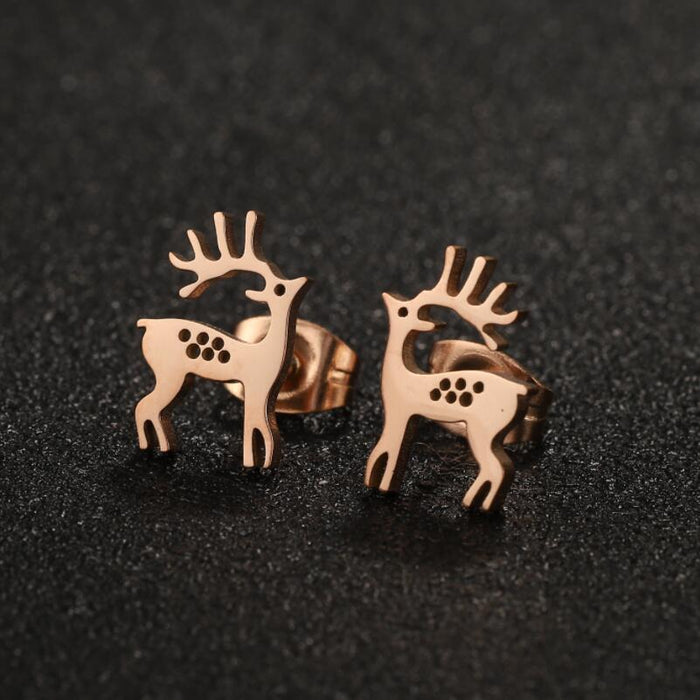 Christmas Reindeer Stainless Steel Stud Earrings - Elegant Mini Animal Jewelry