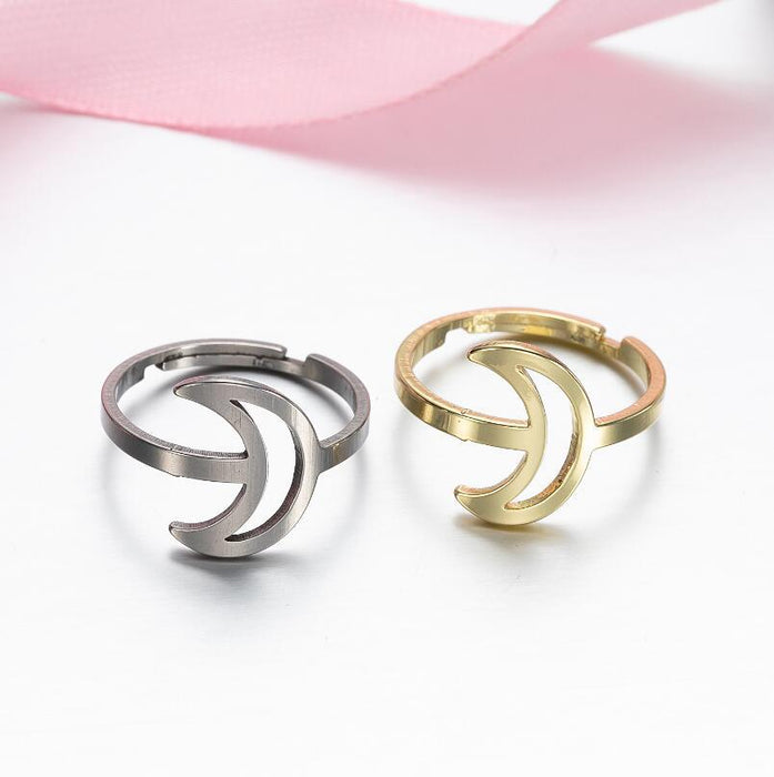 Simple stainless steel moon ring, retro open ring wholesale