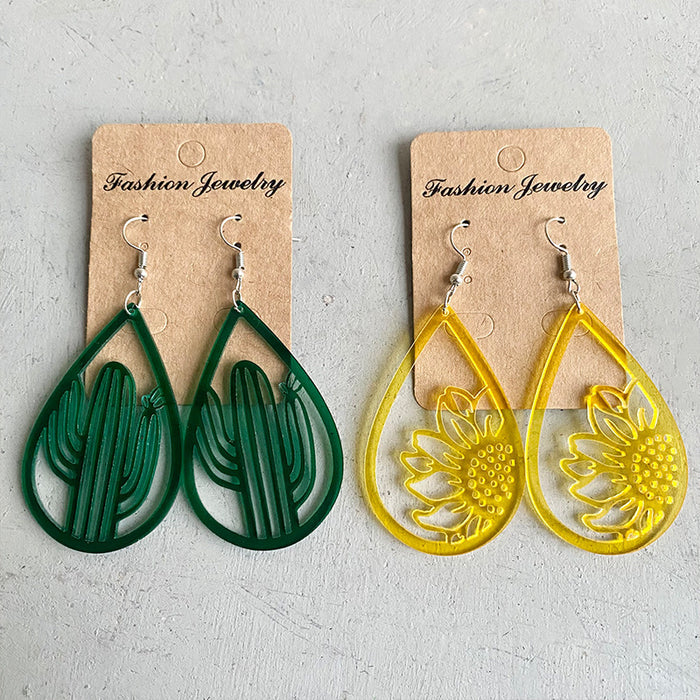 Green Sunflower Acrylic Earrings