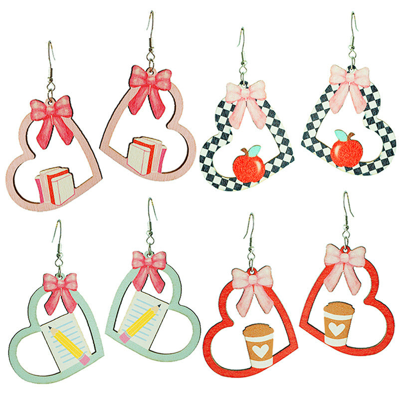 Wooden school apple earrings