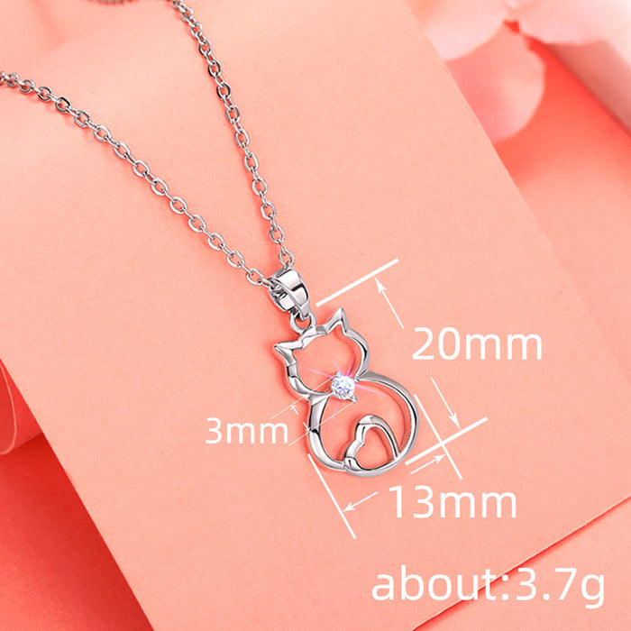 Hollow Kitten Pendant Japanese and Korean Style Heart Shaped Accessory Necklace