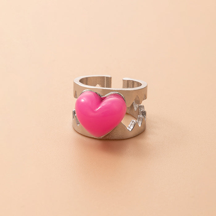 Pink Heart Hollow ECG Ring