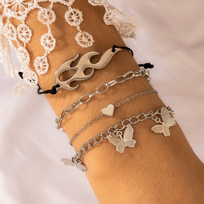 Silver Butterfly Bracelet Set - Flame Woven Bracelet Collection