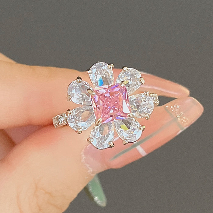 Pink Diamond Flower Zircon Ring Valentine's Day Romantic Proposal Ring