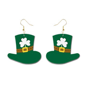 St. Patrick's Day Glitter Earrings with Green Polka Dot and Flower Hat - wallojewerly 