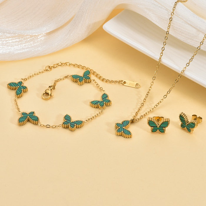 Pendientes, pulseras y collares de mariposa de nácar de colores chapados en oro de 18 quilates de acero inoxidable al por mayor