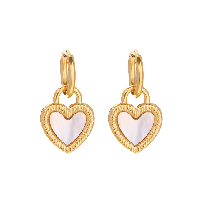 Pendientes colgantes de corazón blanco de acero inoxidable bañados en oro de 18 quilates: joyería de moda