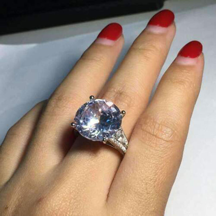 Anillo de circonita simulada de cuatro garras brillante, regalo de intercambio de bodas de lujo