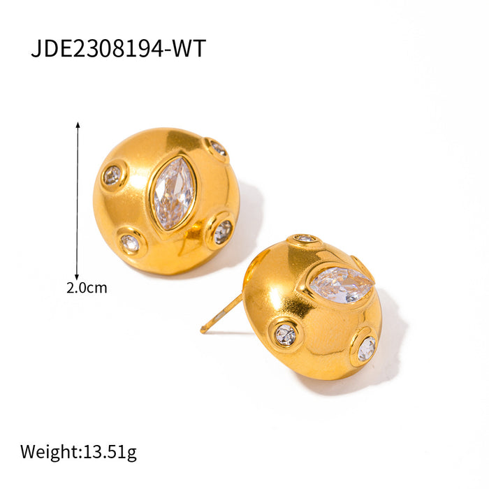 Pendientes de acero inoxidable chapado en oro de 18 quilates con incrustaciones de circonitas cúbicas - Joyas de diseño vintage para mujer