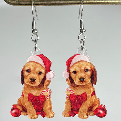 Christmas Animal Earrings with Cat, Rabbit, Frog, and Dog Designs