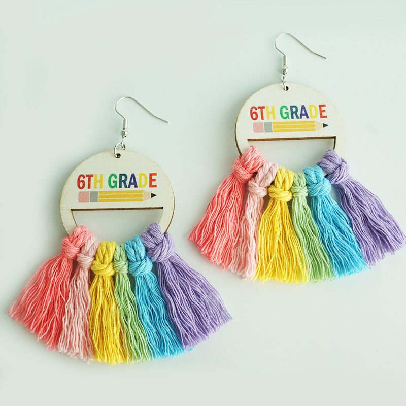 Back-to-School Season Handwoven Tassel Earrings with Subtle Rainbow Design, Perfect as Gifts for Teachers and Students