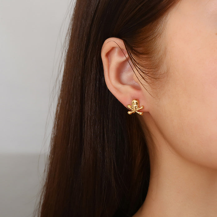 Skull ear bone studs 18K gold stainless steel punk style earrings