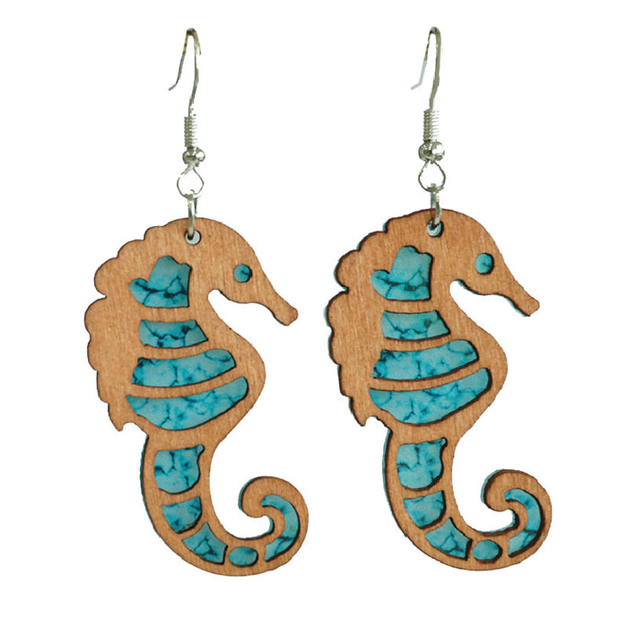 Wooden seahorse earrings