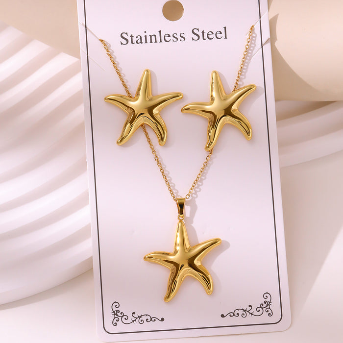 Wholesale 304 stainless steel hydraulic gold-plated earrings and necklace sets - wallojewerly 