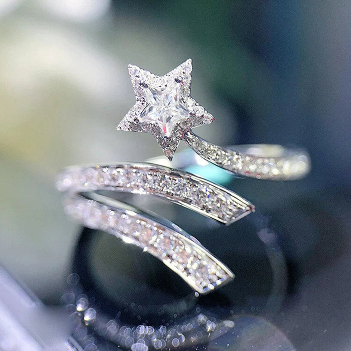 Pentagram cut double wrapped engagement ring