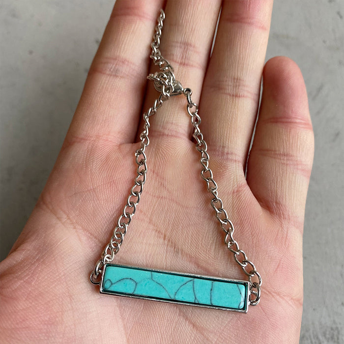 Simple Turquoise Bracelet with Geometric Bar and Western Cowboy Style