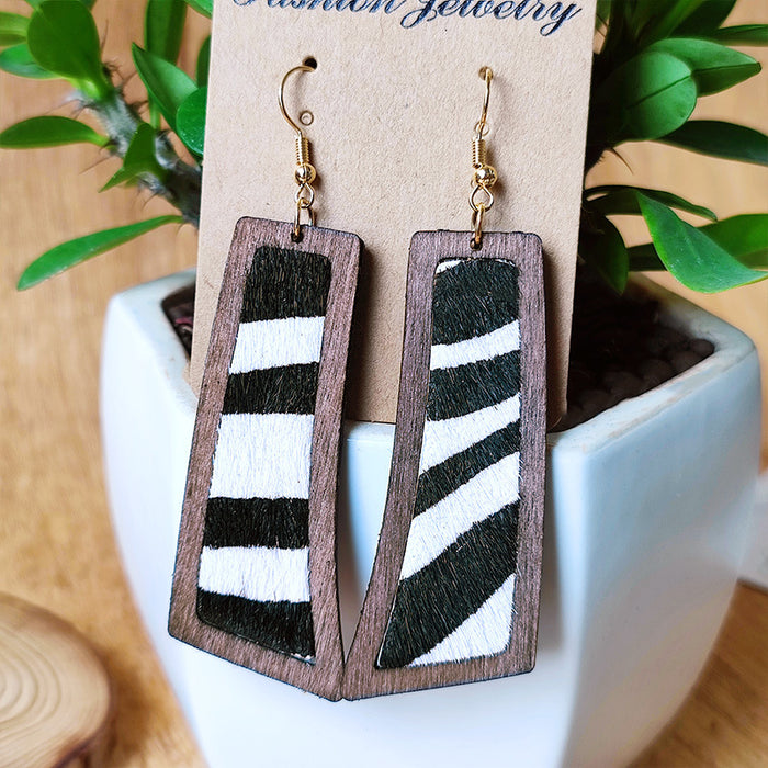 Wooden leopard print earrings