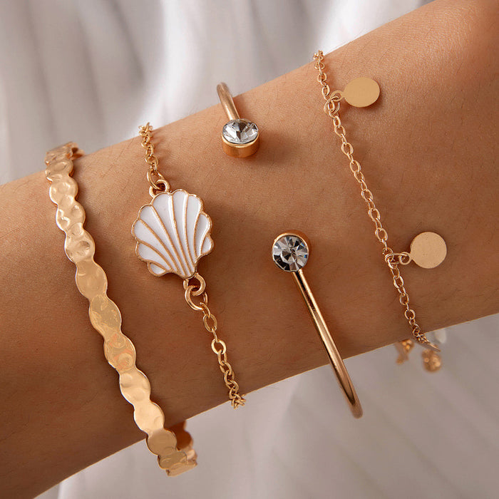 Trendy Diamond-Studded Multilayer Bracelet Set - Geometric Butterfly Jewelry