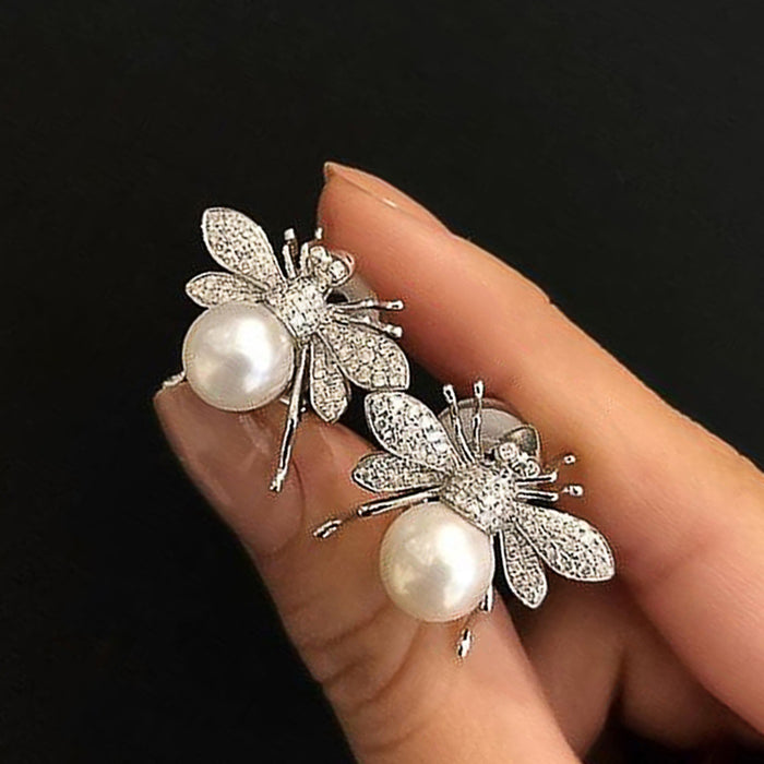 Bee Imitation Pearl Earrings