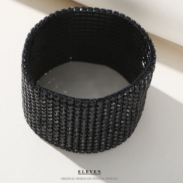 Classic Black Rhinestone Elastic Bracelet - Bold and Exaggerated Style for Trendy Women