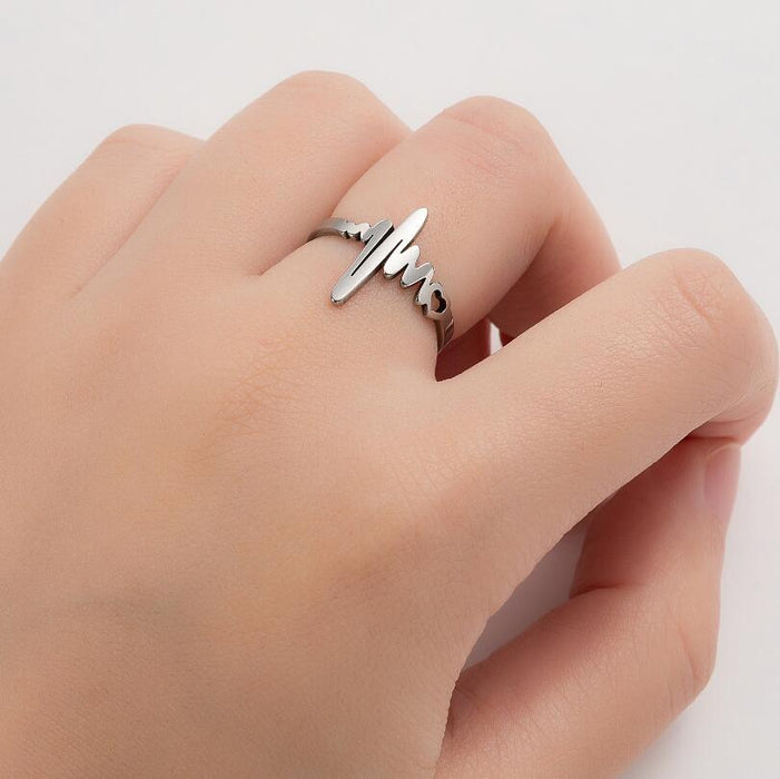 Vintage stainless steel heartbeat ring, lightning pattern ring wholesale