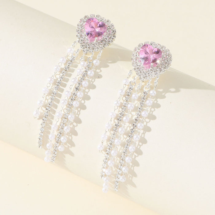 Exaggerated Heart Earrings - Multi-Layer Rhinestone Dangles for a Bold Look