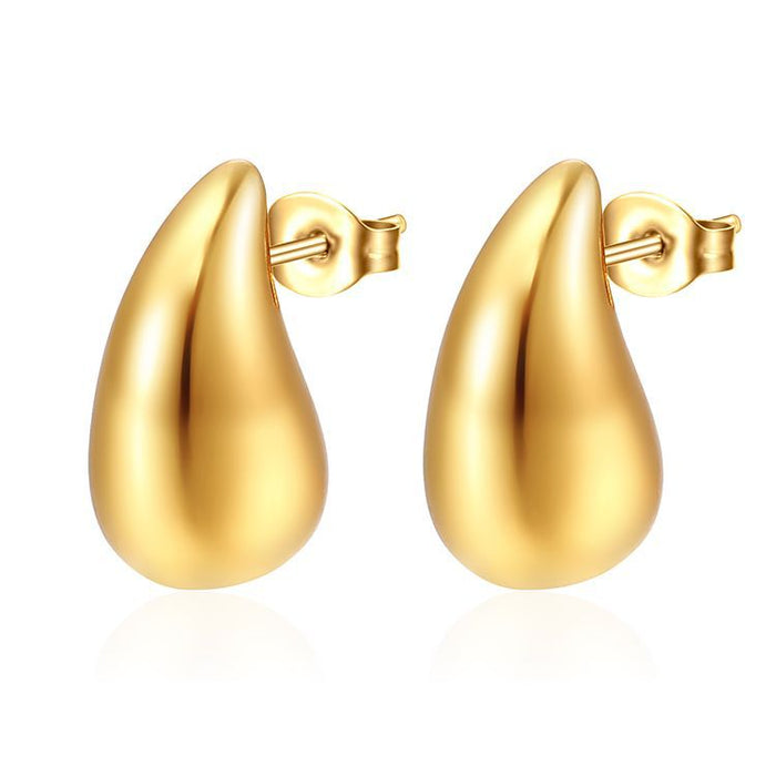 Glossy water drop hollow earrings stainless steel gold-plated titanium steel light luxury earrings