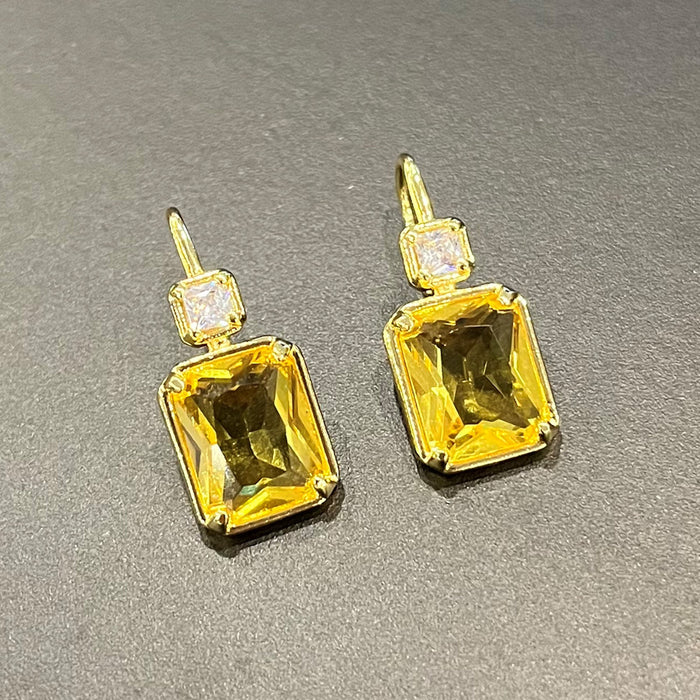 Colored Gemstone Earrings Yellow Diamond Square Zircon Earrings