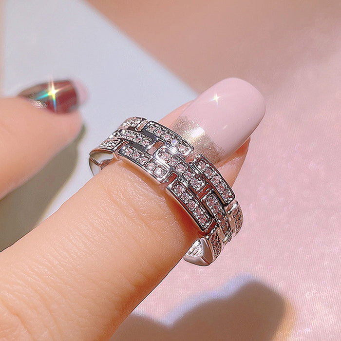 Light luxury zircon ring niche geometric design ring ins style high-end female ring