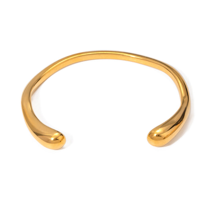 18K Gold Plated Stainless Steel Simple Open Cuff Bracelet - Cold Style Minimalist Jewelry