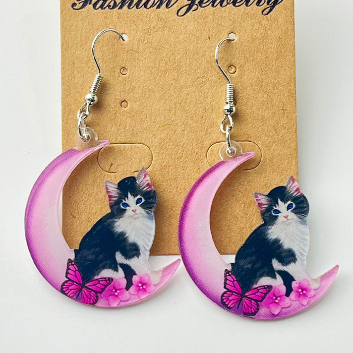 Pink Meow Acrylic Earrings - wallojewerly 