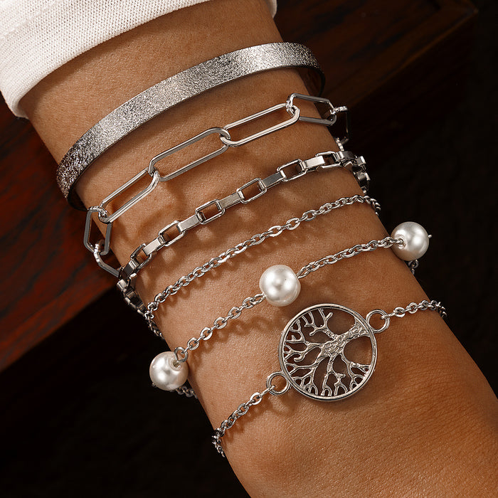 Bohemian Pearl Bracelet Set - Tree of Life Ethnic Style Six-Piece Bangle Set