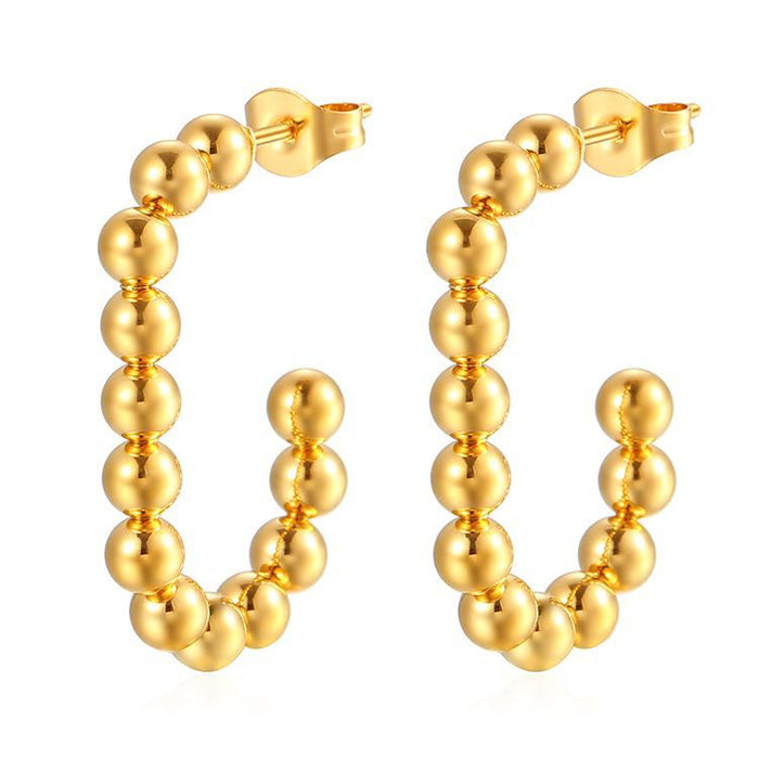 High-grade steel bead earrings, oval 18K plated stainless steel earrings for women