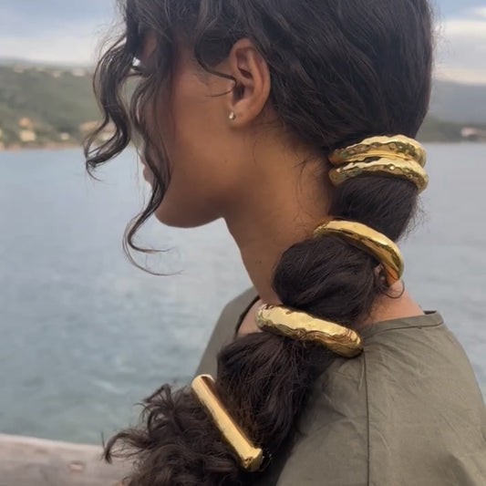 Banda elástica para el pelo de media caña con textura de aleación ecológica: banda elástica de moda para el pelo para mujer