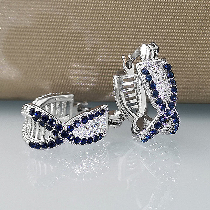 High-grade royal blue zircon ear clip hip-hop style earrings