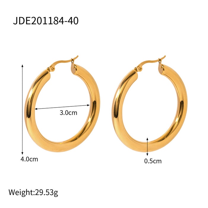 18K Gold Plated Stainless Steel Plain Hoop Earrings - 40mm Diameter Cross-Border Jewelry