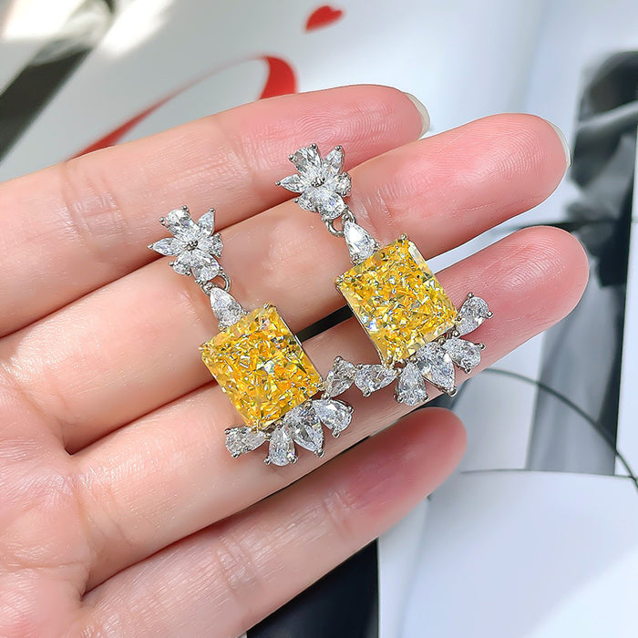 Yellow Geometric Pear Flower Earrings