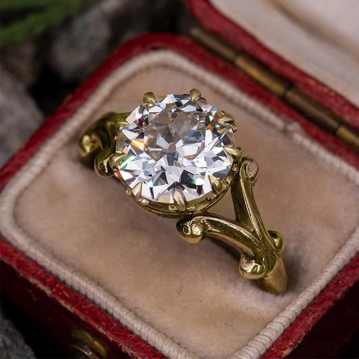 French retro court style ring, exquisite queen round engagement ring