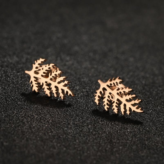 Geometric Leaf Stainless Steel Stud Earrings - Simple and Elegant Jewelry for Spring and Summer