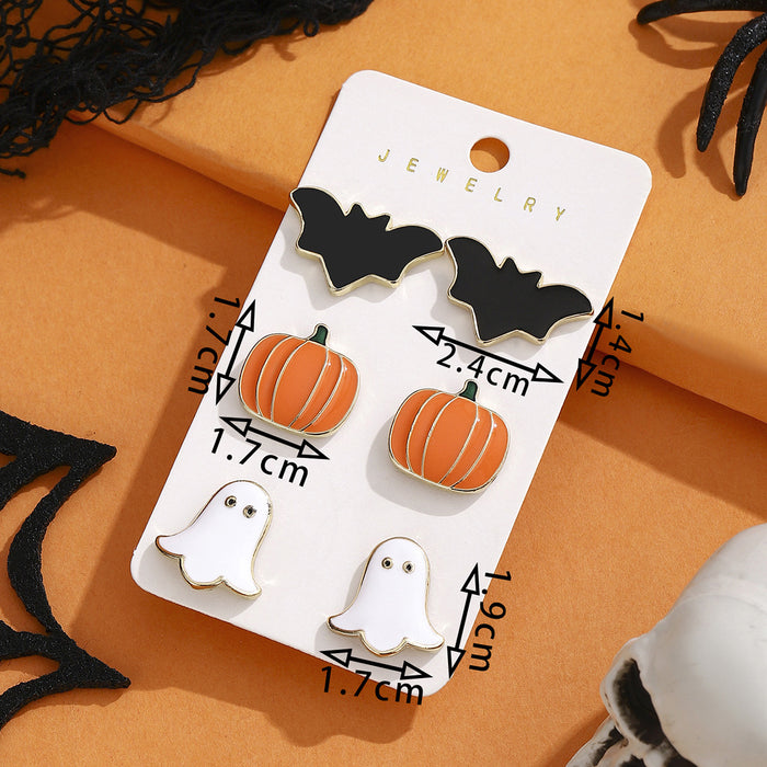 Wholesale Halloween Cartoon Stud Earrings Set - Spooky Pumpkin, Ghost & Bat Alloy Earring Multipack for Women