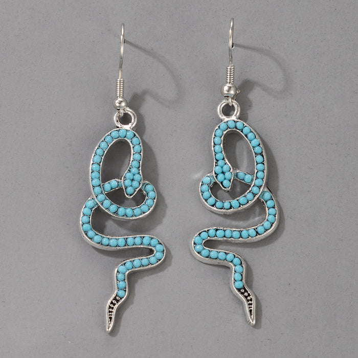 Blue snake-shaped boho earrings