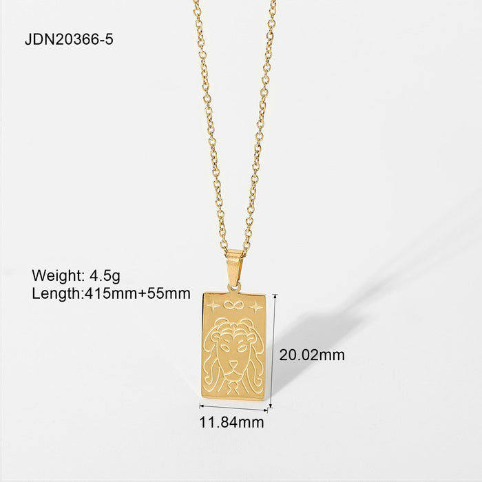 18K Gold-Plated Stainless Steel Tarot Card Pendant Necklace - Square Design