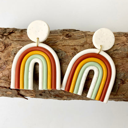 Colorful U-Shaped Clay Earrings - Trendy Rainbow Geometric Design