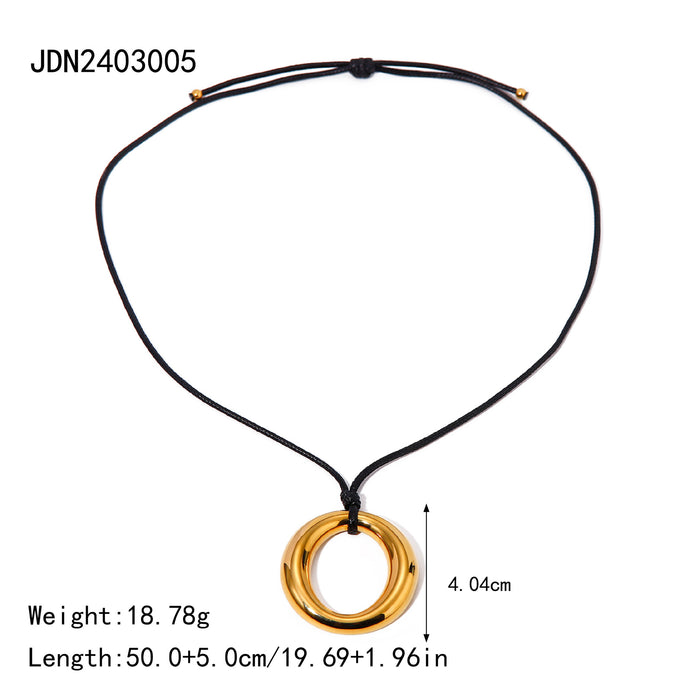 18K Gold-Plated Stainless Steel Wax Cord Necklace - Trendy Curved Tube Pendant Titanium Steel Jewelry